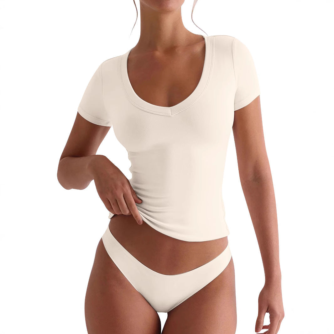 Damen figurbetontes V-Neck T-Shirt mit kurzen Ärmeln GR