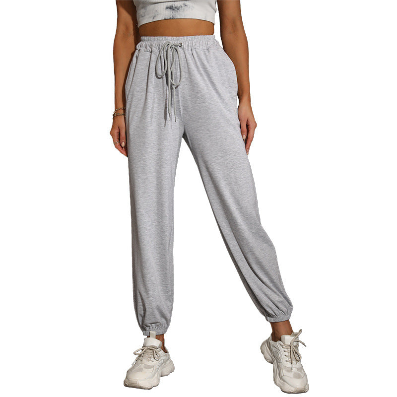 Women's casual jogging pants with elastic waistband and modern drawstring, size