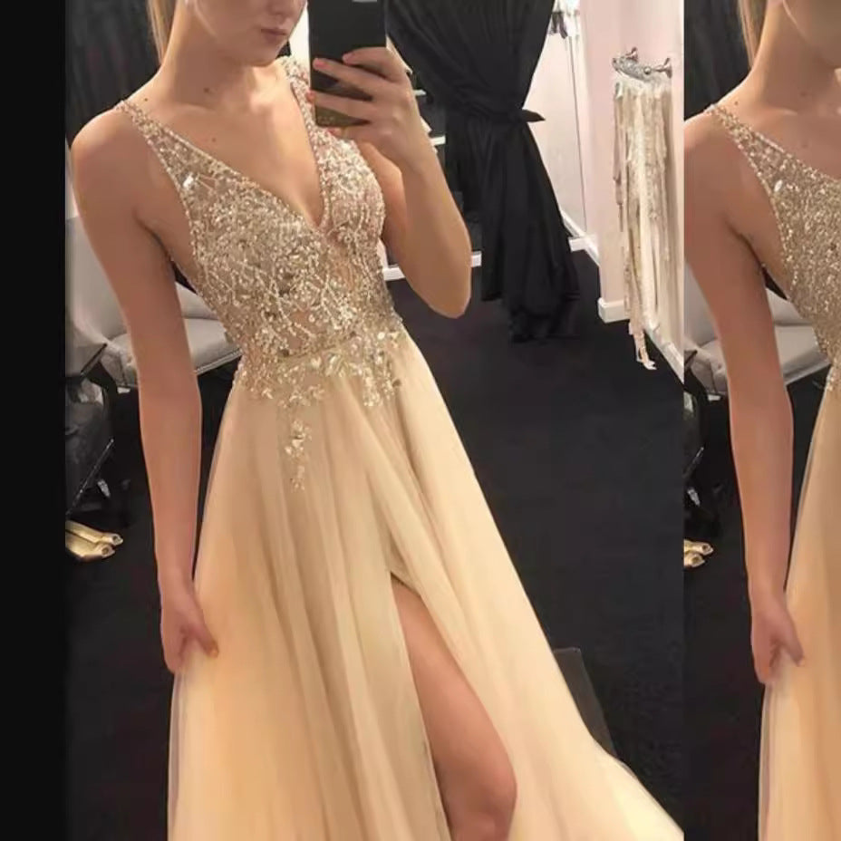 GR | V-neck Split Party Evening Dress