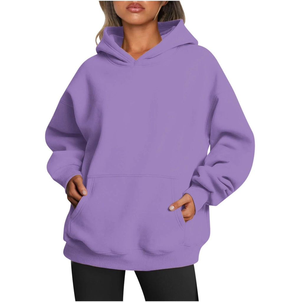 Damen oversized Kapuzenpullover aus weichem Baumwollmix mit praktischen Taschen GR