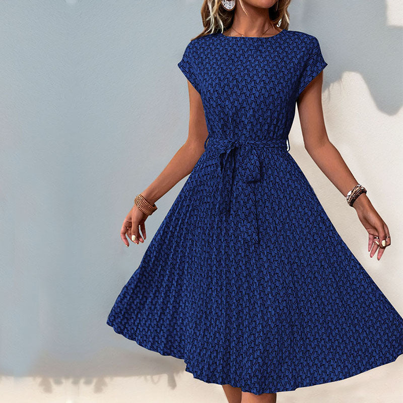 Women's midi dress with asymmetrical cut and fashionable tie belt, size