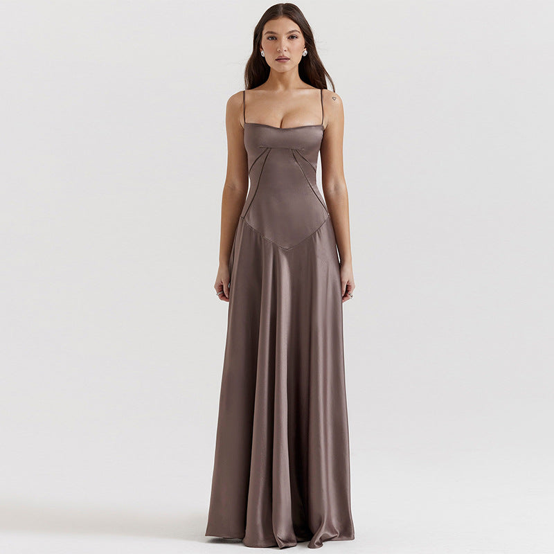 Women's evening dress with a figure-hugging cut and elegant satin finish, size GR
