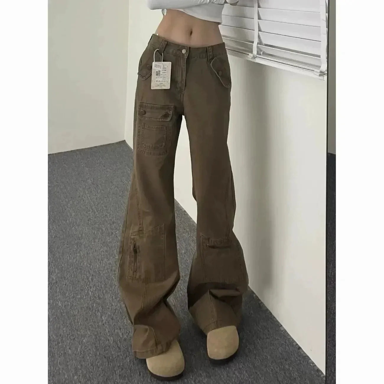 GR | Hot Girl Pleated Design Cargo Jeans