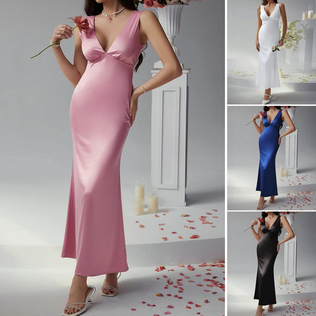 Women's elegant sheath dress with V-neck and figure-flattering cut, size