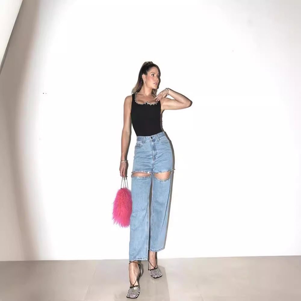 GR Damenjeans mit Löchern, gerader Schnitt