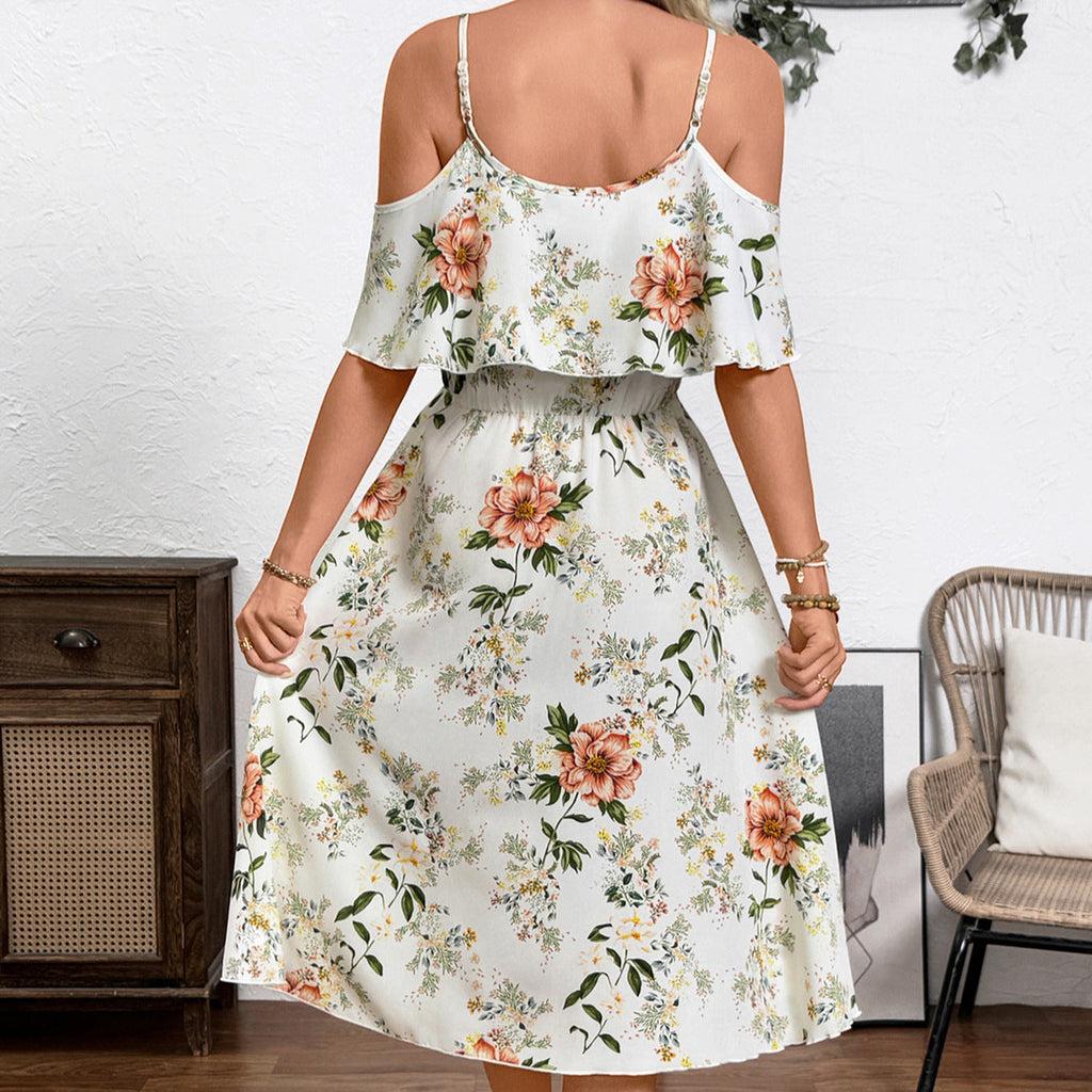 Damen Blume Dekolleté Kleid mit schwingendem Saum und lockerem Schnitt GR