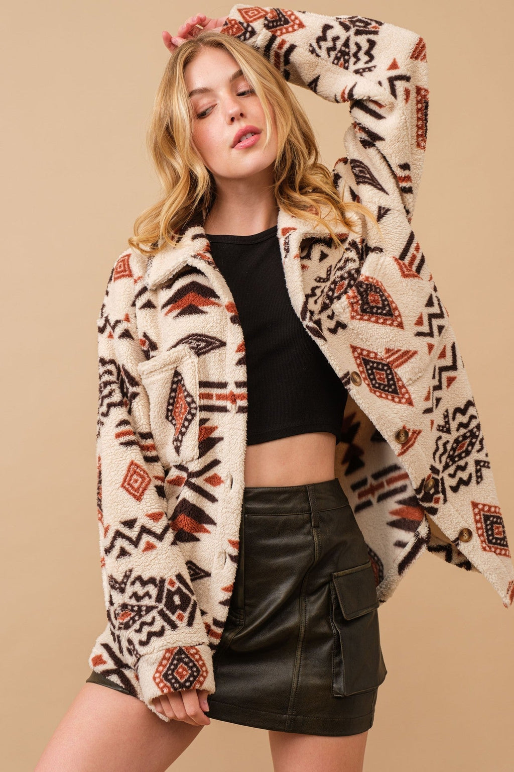 GR | Retro plush jacket with lapel collar