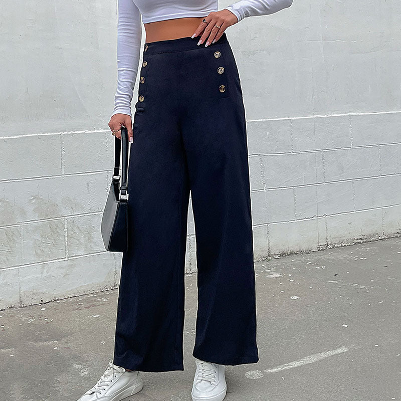Damen Weite Hose mit dekorativen Knöpfen GR