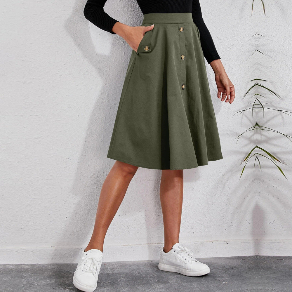 GR | Button-hemmed elegant umbrella midi skirt