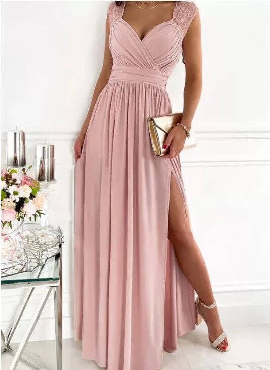 Women's evening dress with elegant V-neck and ruffle details, size
