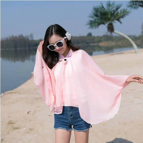Women's airy chiffon kimono with wide flared sleeves, size S