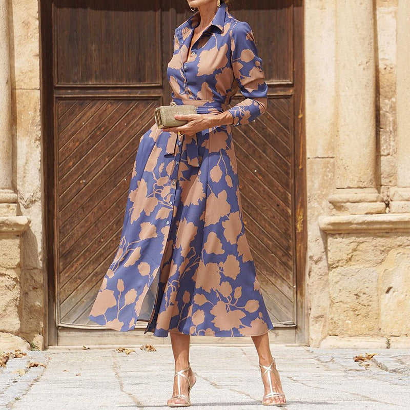 Women's shirt dress with floral pattern and modern cut, size S