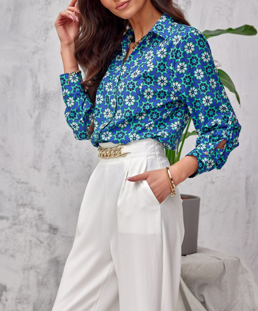 GR | Floral button-front long-sleeved top/shirt