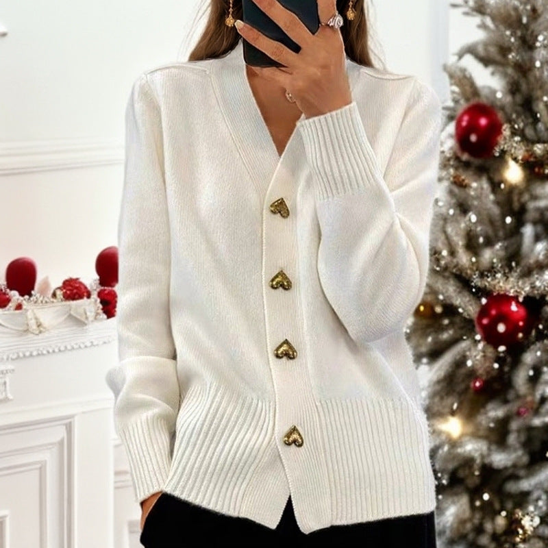 GR | Elegante Strickjacke Mit Herzknöpfen
