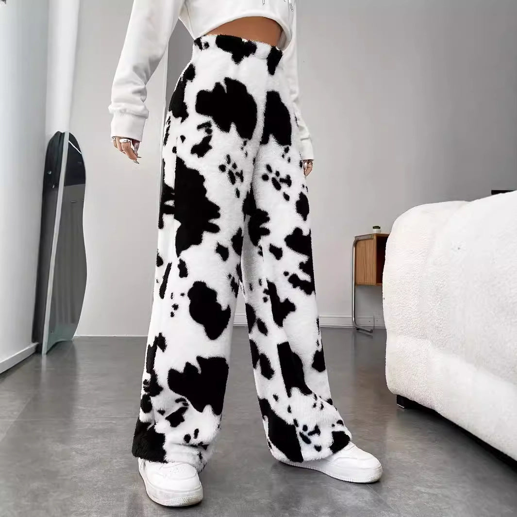 Damen Fleece-Hose im trendigen Kuhmuster GR