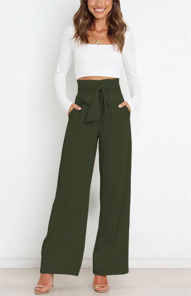Damen elegante weite Stoffhose mit Taillengürtel GR