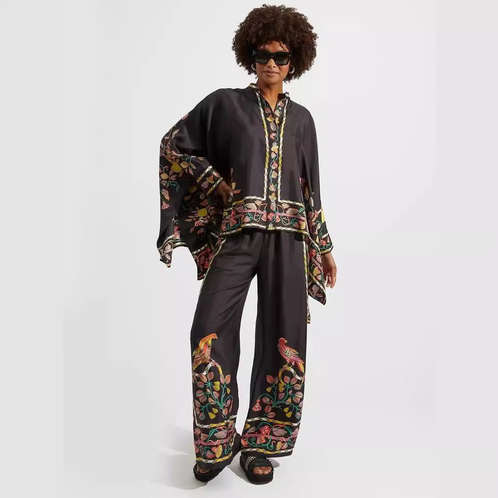 GR | Stand-up collar top and trouser set 
