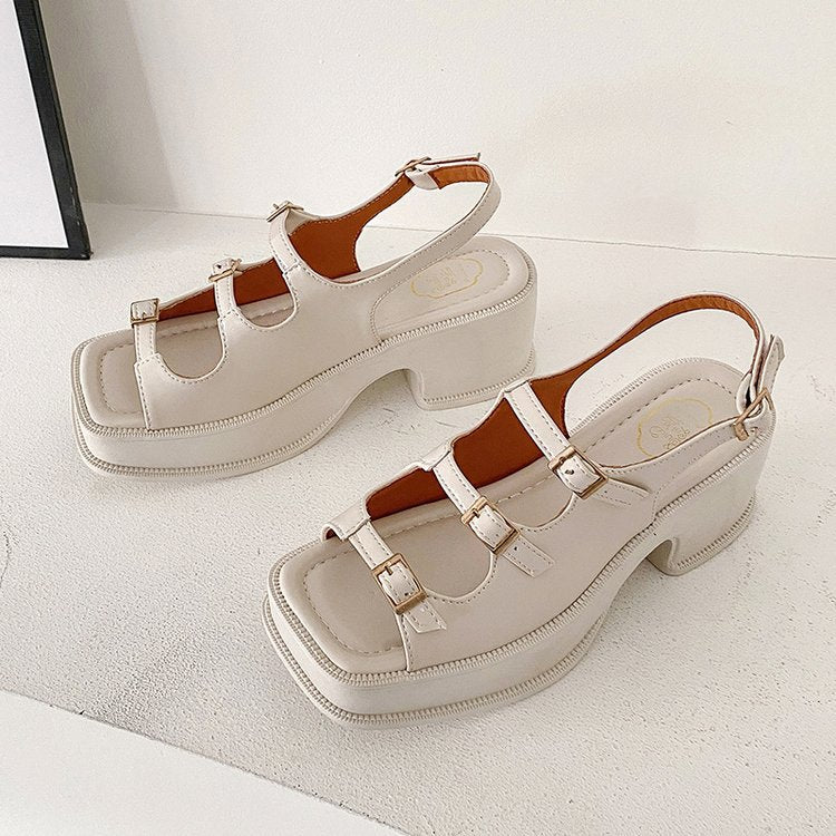 Women's platform sandals with adjustable straps and fashionable block heel, size GR