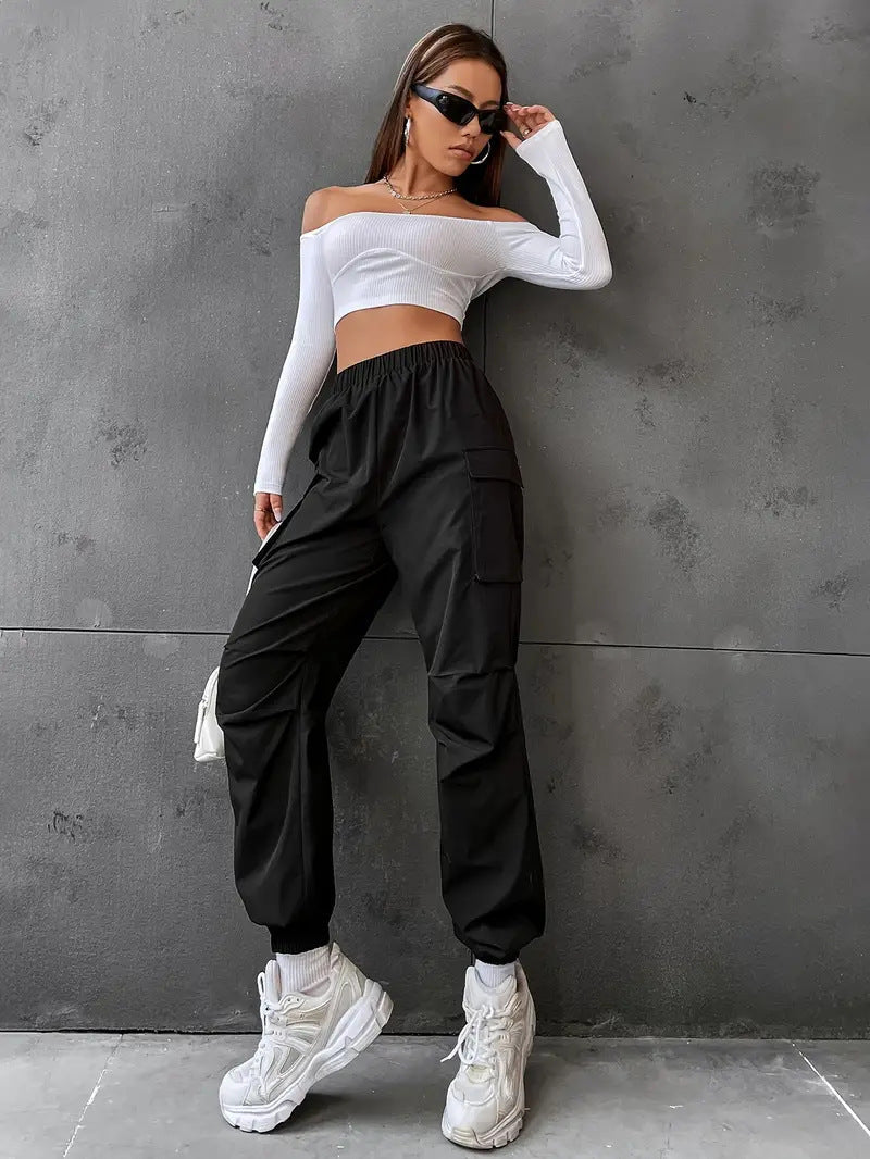 Damen Cargo-Hose mit elastischem Bund und praktischen Taschen GR