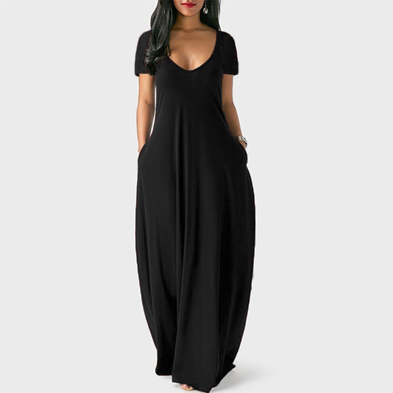GR | U-neck short sleeve loose fit maxi dress