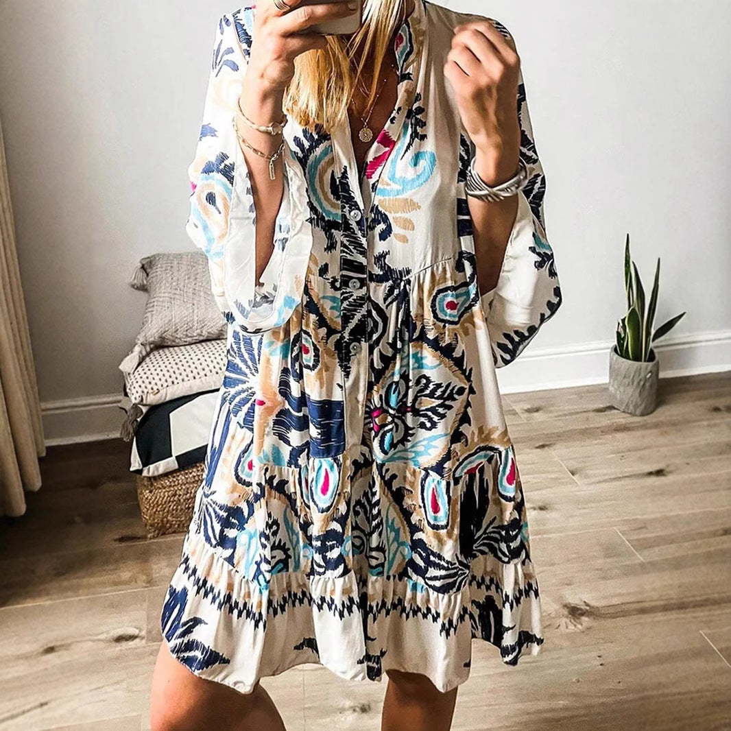 Women's casual dress with a fashionable floral design and long sleeves, size [size missing]
