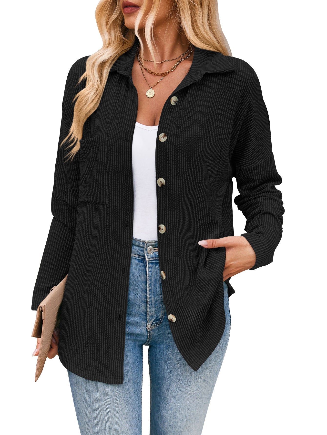 Damen lässige Strickjacke mit Knopfleiste GR