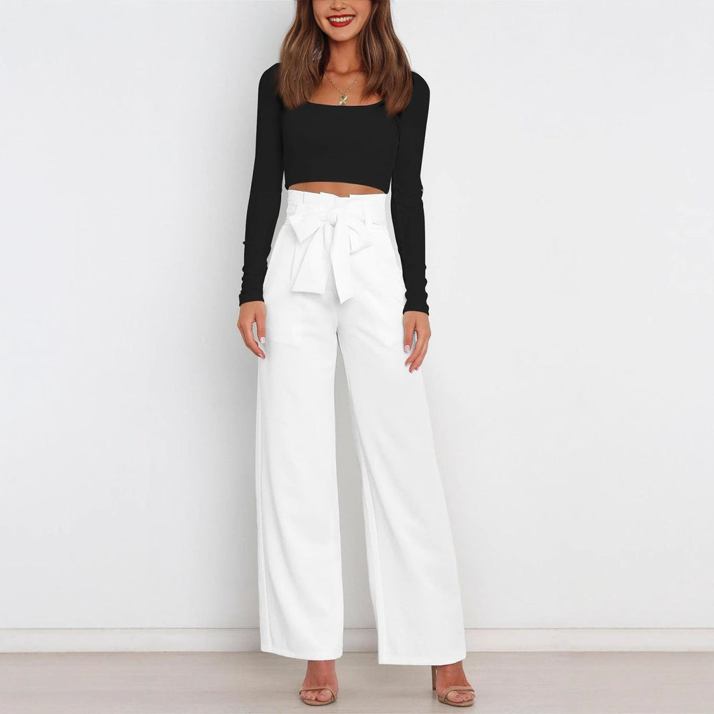Damen elegante weite Stoffhose mit Taillengürtel GR