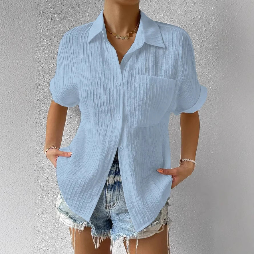 Damen Kurzarm Hemdbluse mit strukturiertem Obermaterial GR