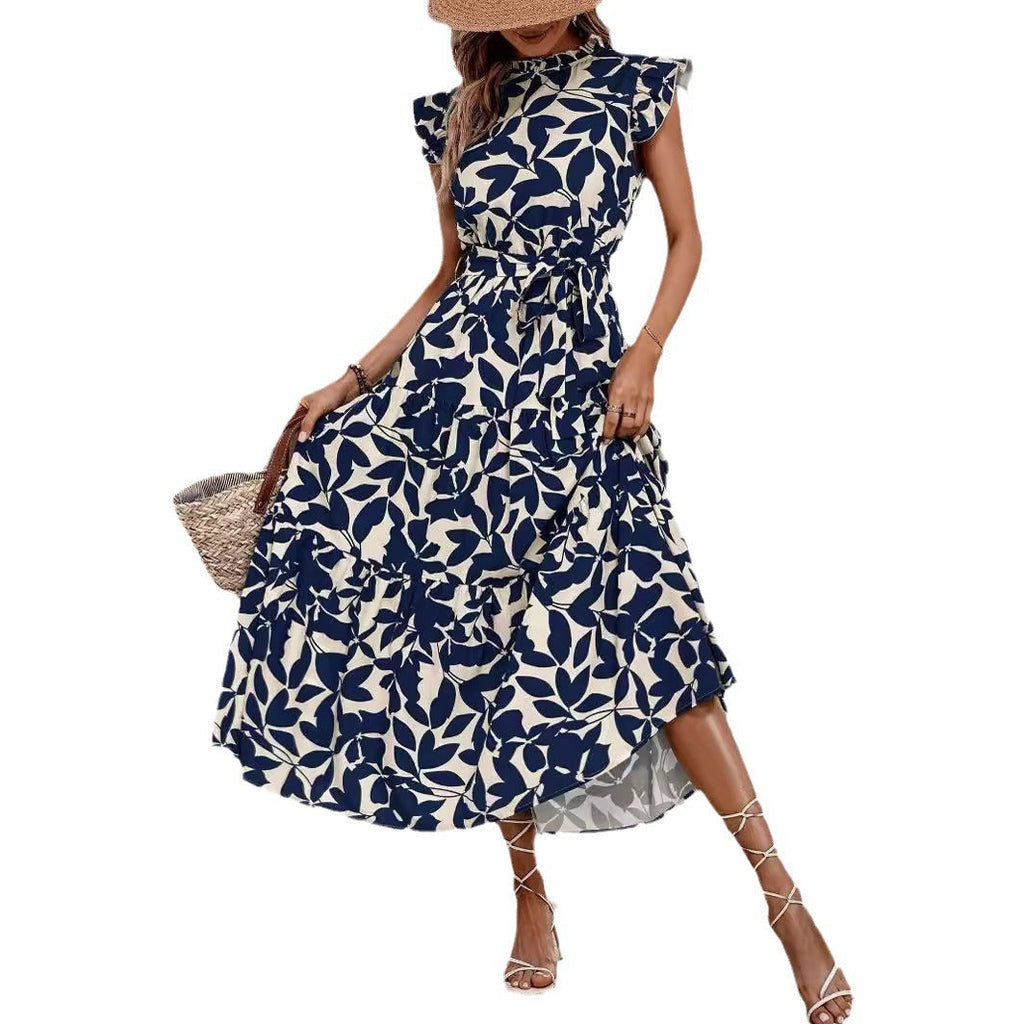 Damen lässiges Midi-Kleid mit Rüschen und floralem Muster GR