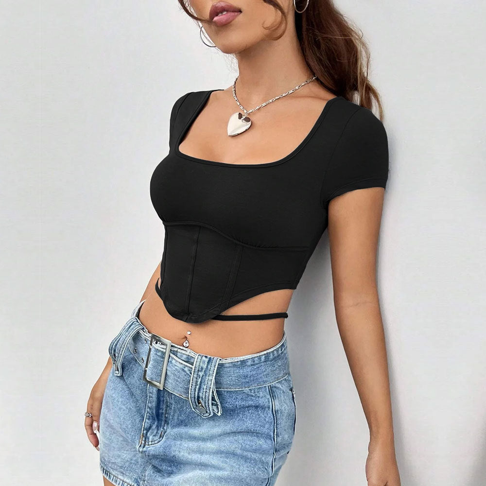 Women's figure-hugging crop top with fashionable cut-out details, size [size]