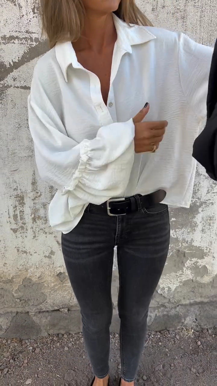 Damen lässige Hemdbluse mit Volantärmeln GR