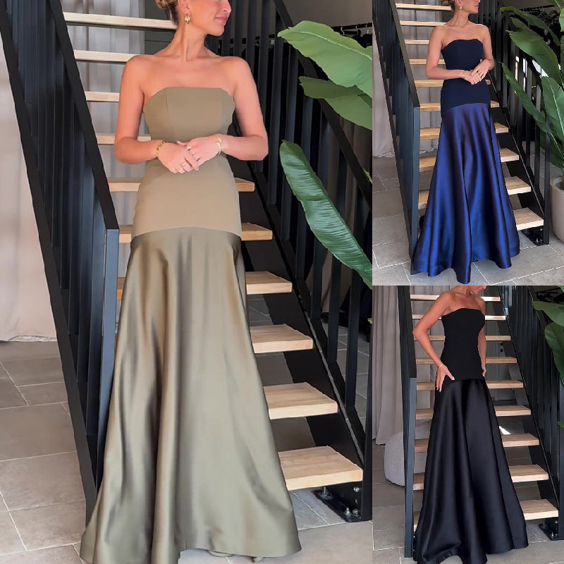 Women's evening dress with elegant bustier top and flowing hem, size GR