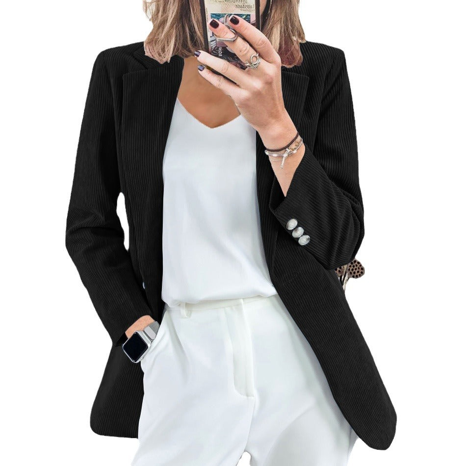 Women's corduroy blazer with a fine texture and elegant details, size S
