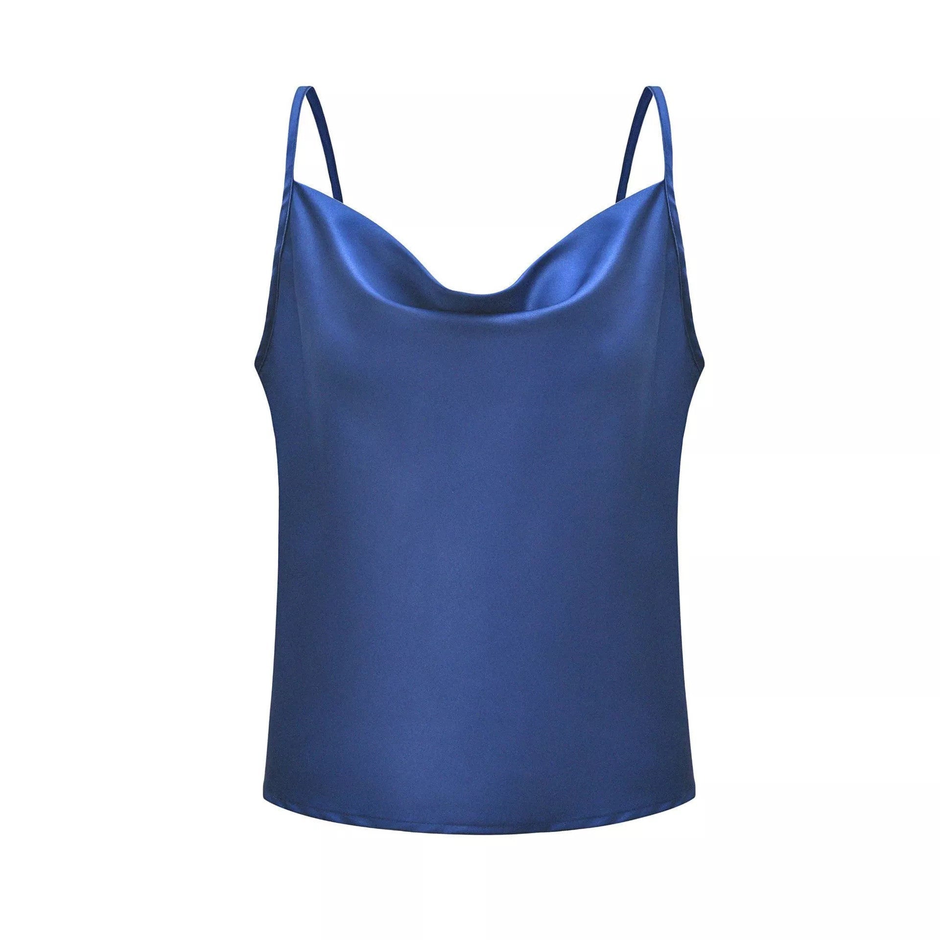 Women's satin top with deep neckline and adjustable straps, size [size missing]