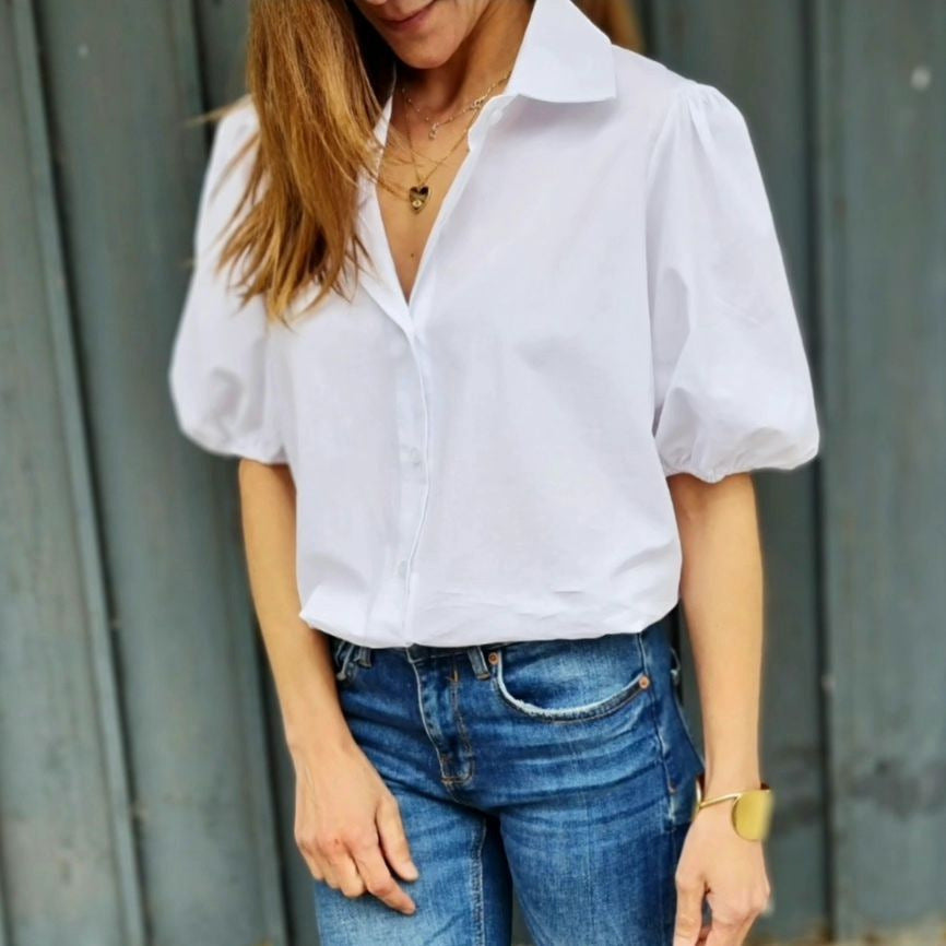 Damen Bluse mit Puffärmeln und klassischem Kragen GR