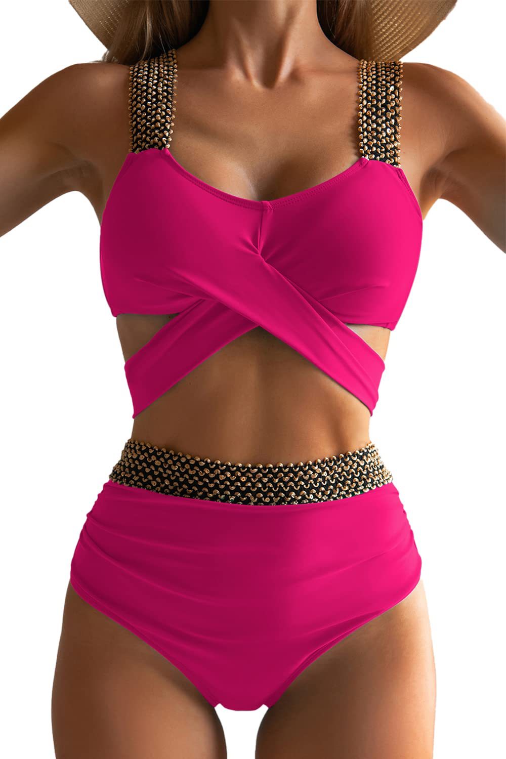 Women's high-cut bikini with fashionable wrap top and glamorous accents, size GR