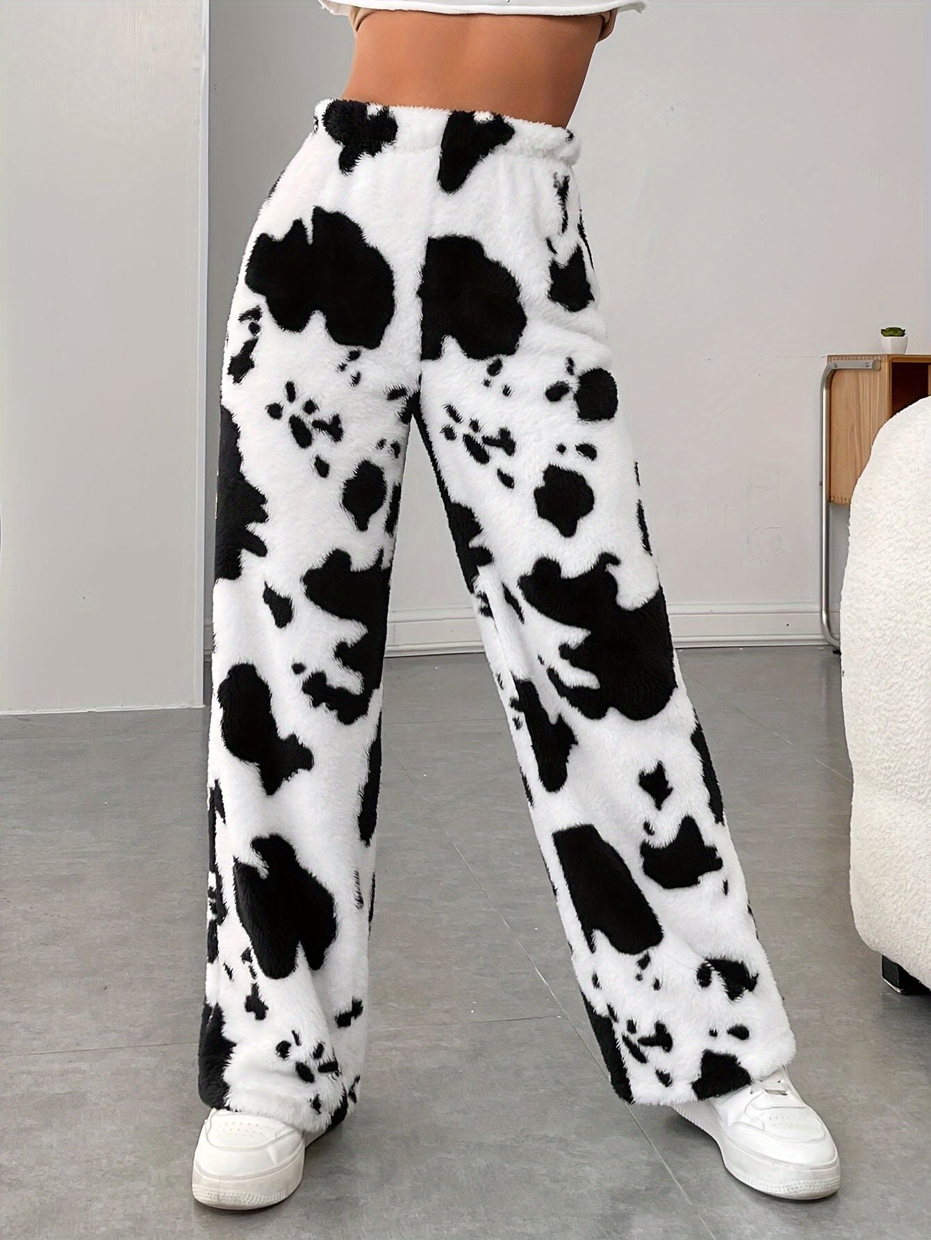 Damen Fleece-Hose im trendigen Kuhmuster GR