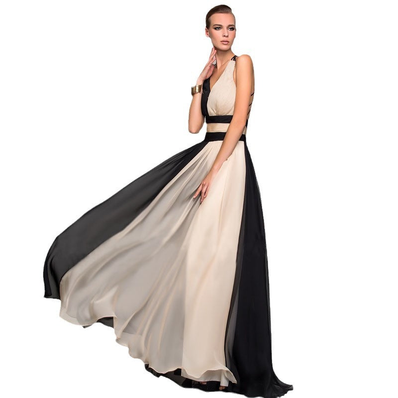 GR | V-Ausschnitt Ärmelloses Farbblockkleid