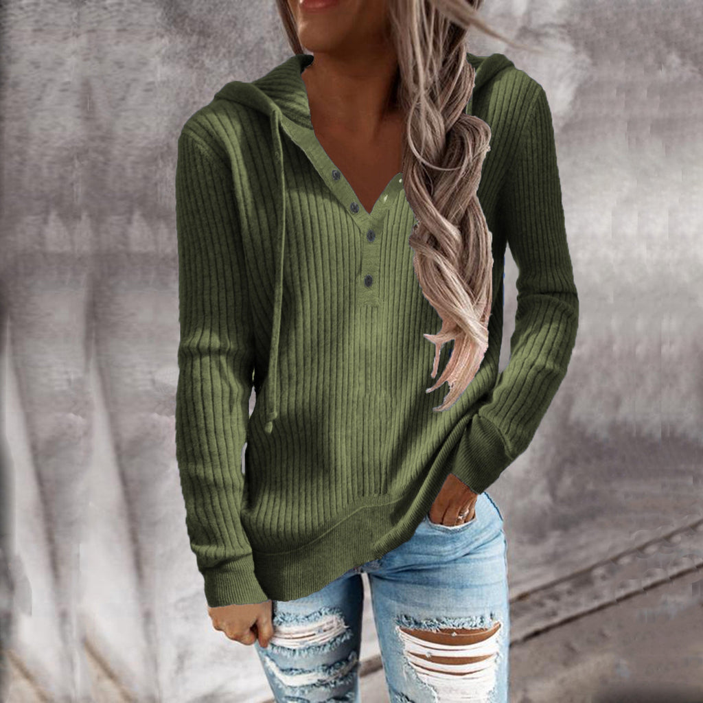 Damen Kapuzenpullover mit strukturiertem Rippdesign und praktischen Knopfdetails GR