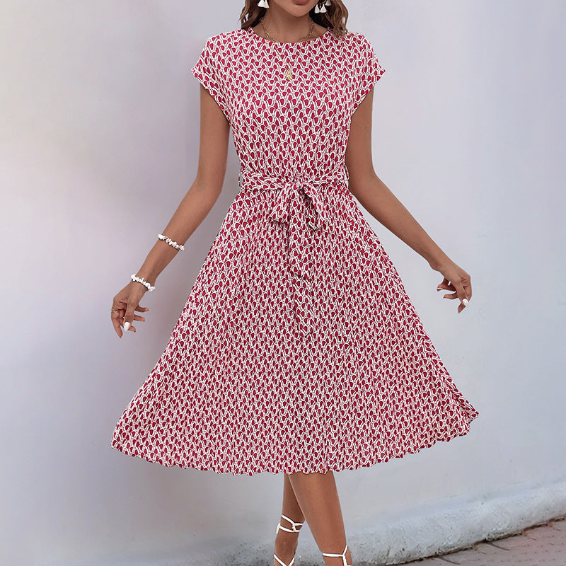 Women's midi dress with asymmetrical cut and fashionable tie belt, size