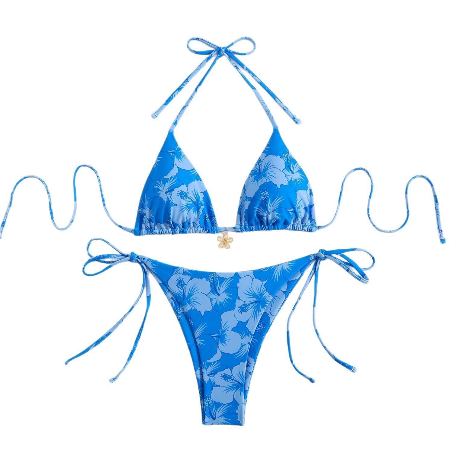 GR | Women's triangle bikini set with playful floral pattern and tie straps