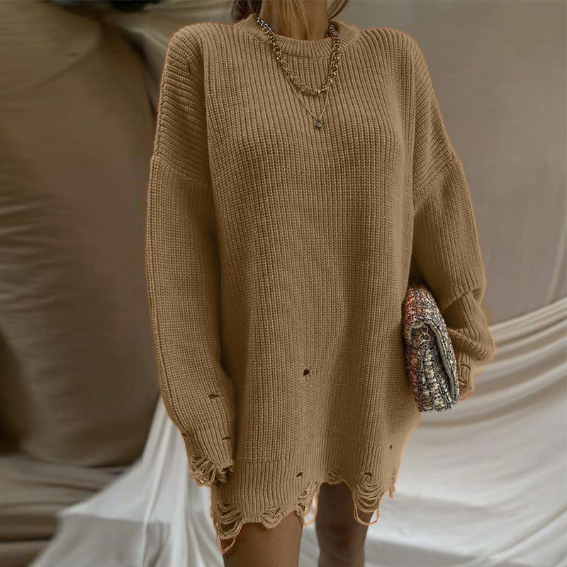 GR Ripped O Neck Oversized Sweater Kleid