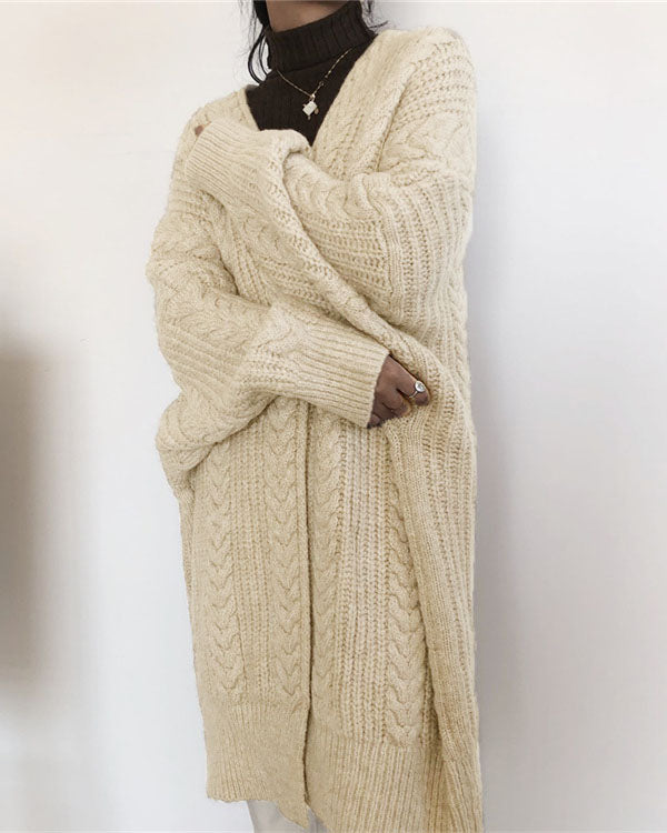 GR Retro einfach verdickt lose verdrehte lange Strickjacke