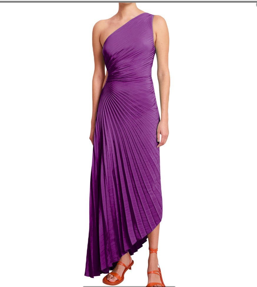 GR | One Shoulder Plissee Midi Kleid