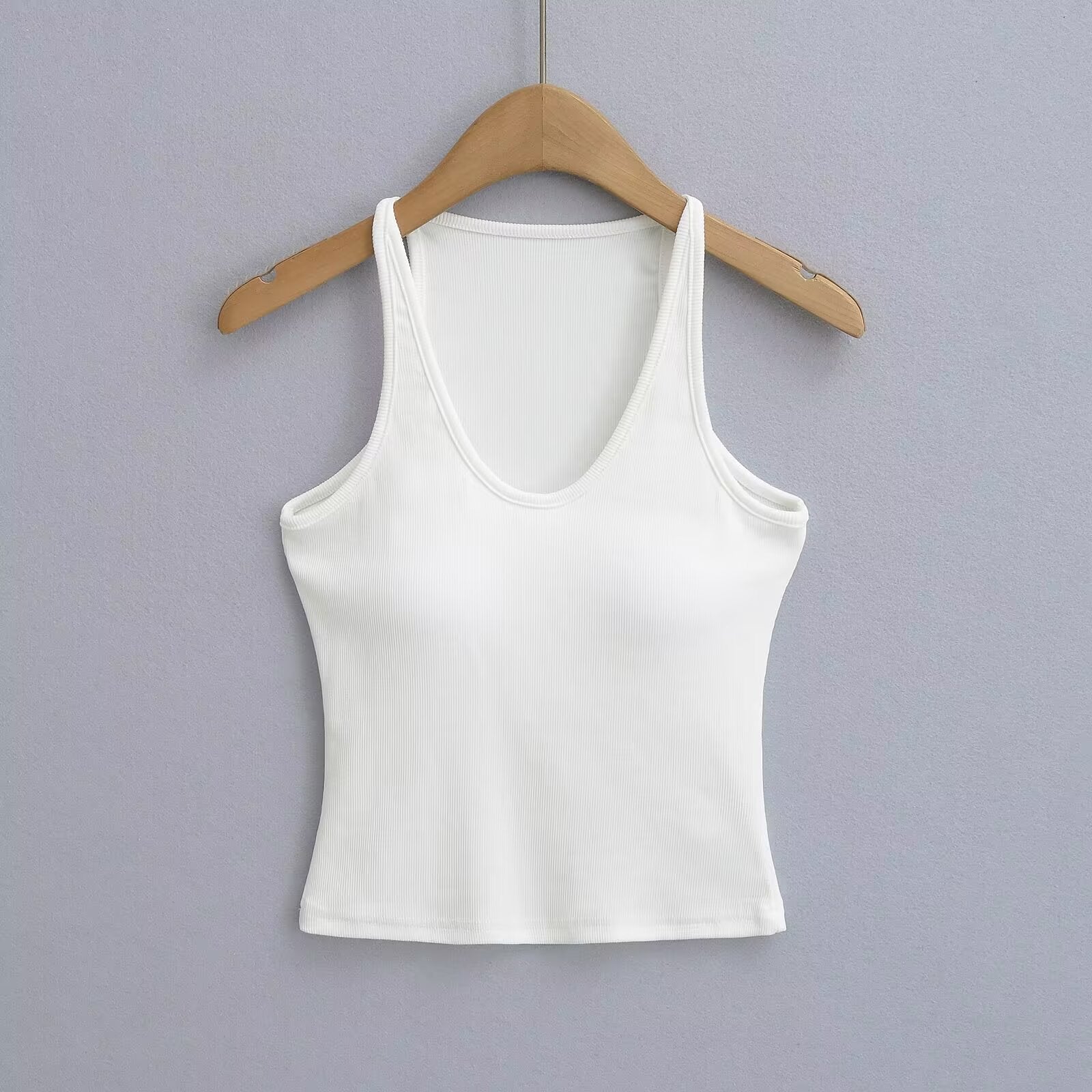 Damen ärmelloses Sporttop mit tiefem U-Ausschnitt und elastischem Material GR