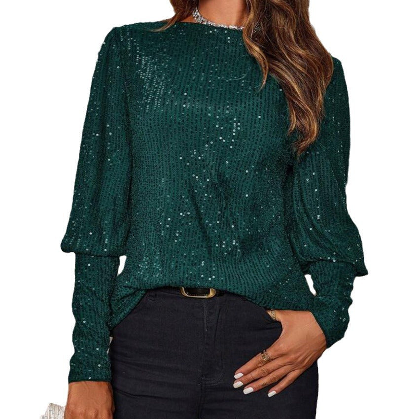 Women's Glittery Long-Sleeve Shirt with Textured Design, Size