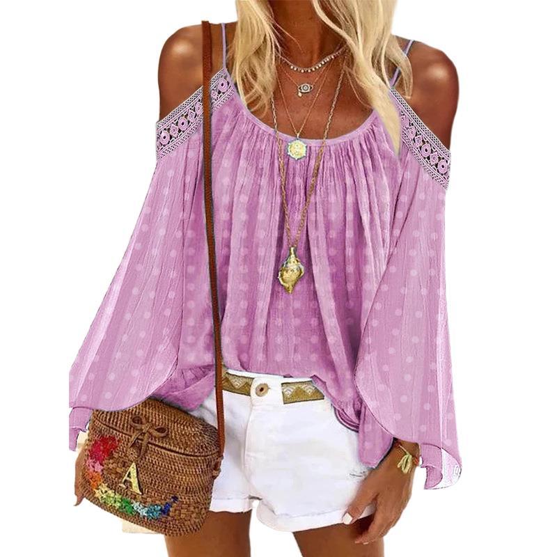 Damen Bluse mit schulterfreiem Design und Volants GR