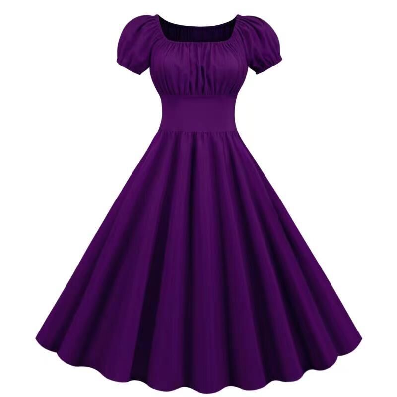 Damen Vintage Kleid mit Puffärmeln und schwingendem Rock GR