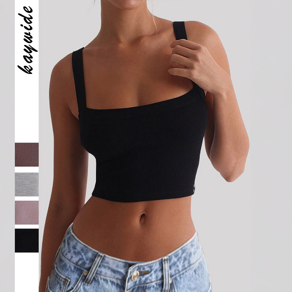Women's figure-hugging crop top with wide straps and ribbed texture, size GR