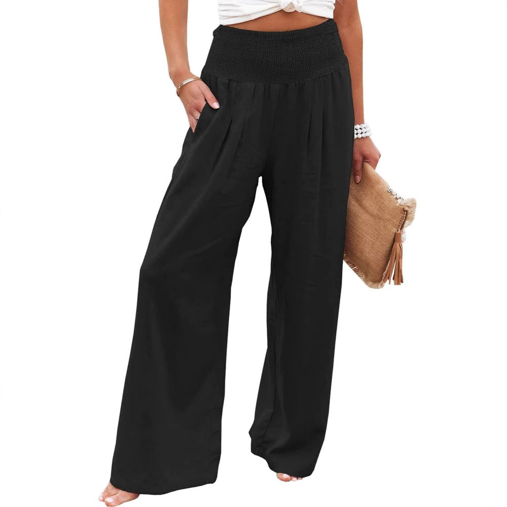Damen Weite Leinenhose mit elastischem Bund und Falten GR